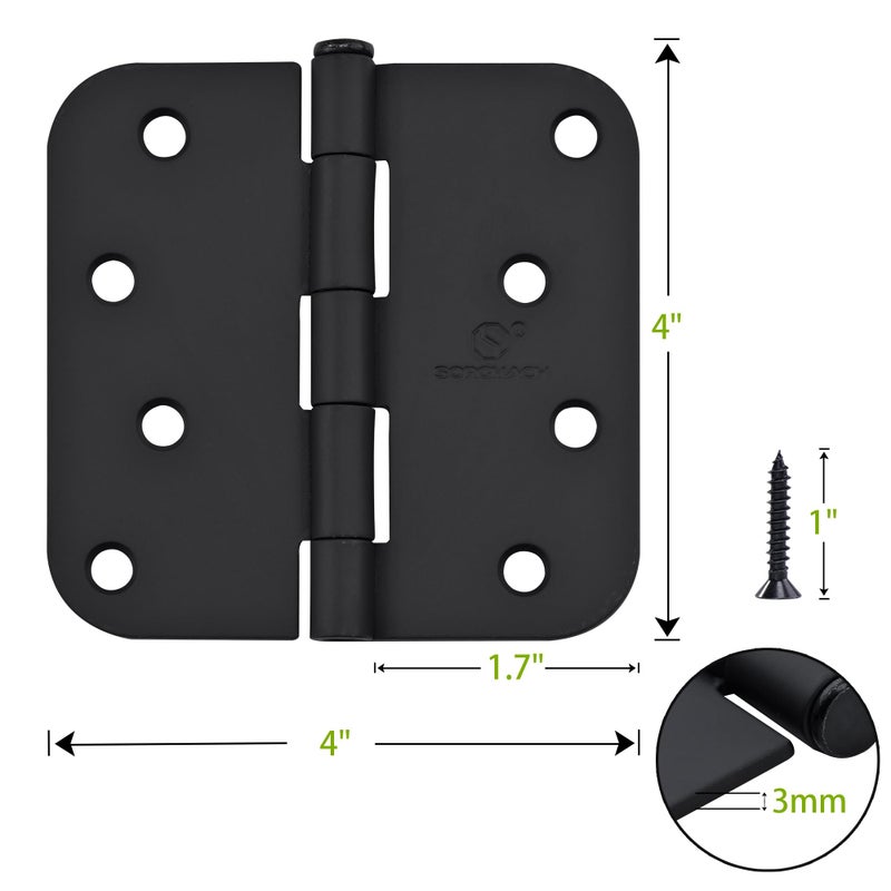 SORGMACH Door Hinge 4 Inch Interior Door Hinges Matte Black 4 Inch Interior Hinges Flat Iron Hinge 4""x 4"" Door Hardware 5/8"" Radius - 12 Pieces - Image 3